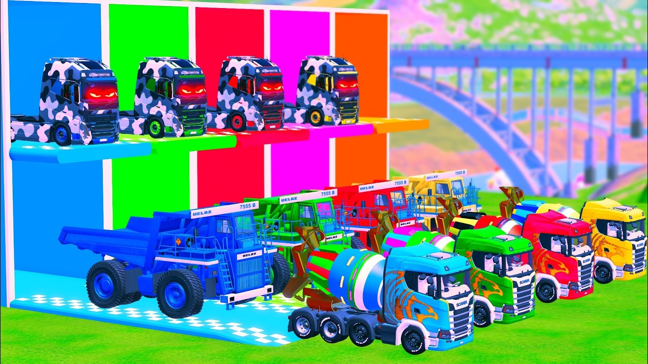 LONG FLATBED TRAILER - Transporting Kamaz Truck, All Colorful Mixer, Volvo, Man - FS 22 #12