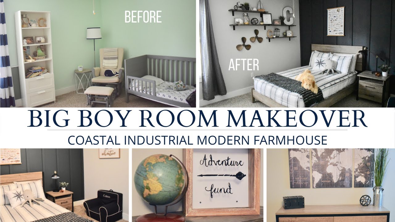 BIG BOY ROOM MAKEOVER | DIY BOARD & BATTEN WALL |  Coastal Industrial Modern Farmhouse