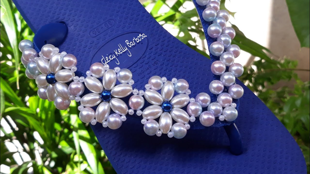 chinelo bordado com pérolas ovais-estilo renda francesa