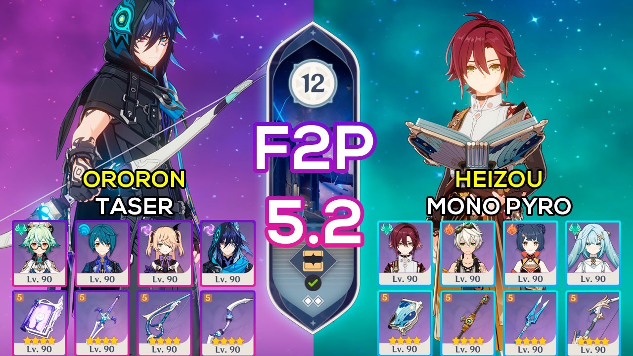 [F2P] C3 Ororon Taser & C3 Heizou Mono Pyro | Spiral Abyss 5.2 | Genshin Impact