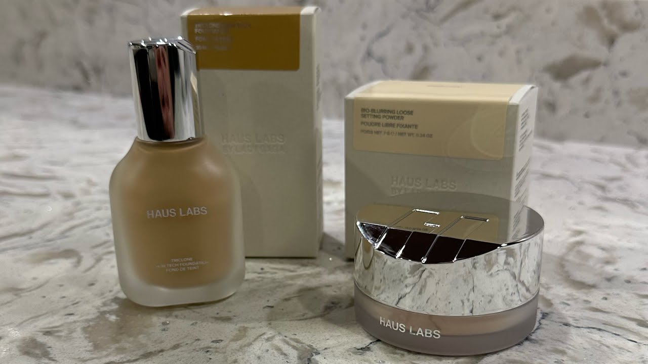 Haus Labs foundation in 145 and Haus Labs translucent blurring powder.