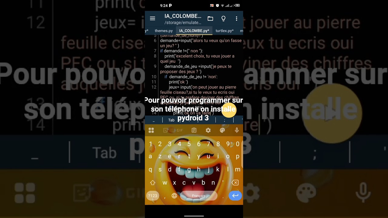 comment programmer sur son t&eacute;l&eacute;phone avec pydroid 3 #python #championsleague #pydoc #deeplearning