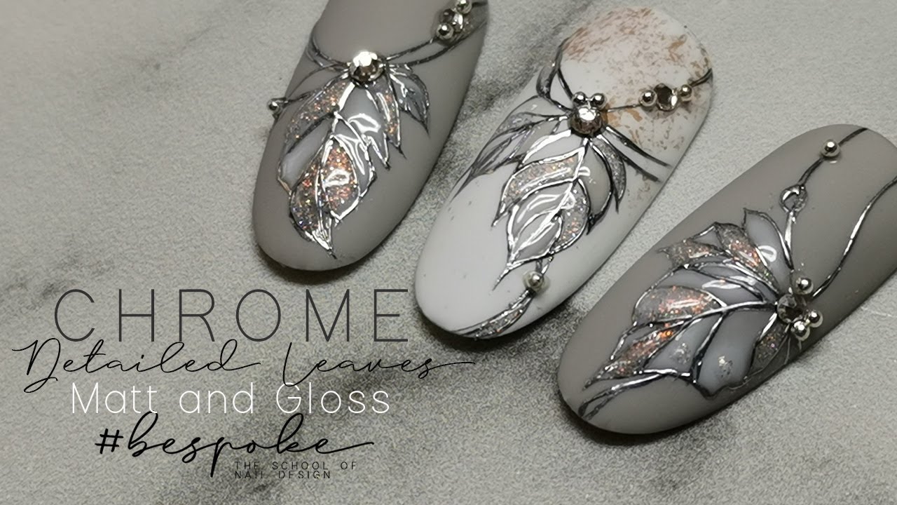 TUTORIAL  I  Chrome Detailed Leaves Nail Art