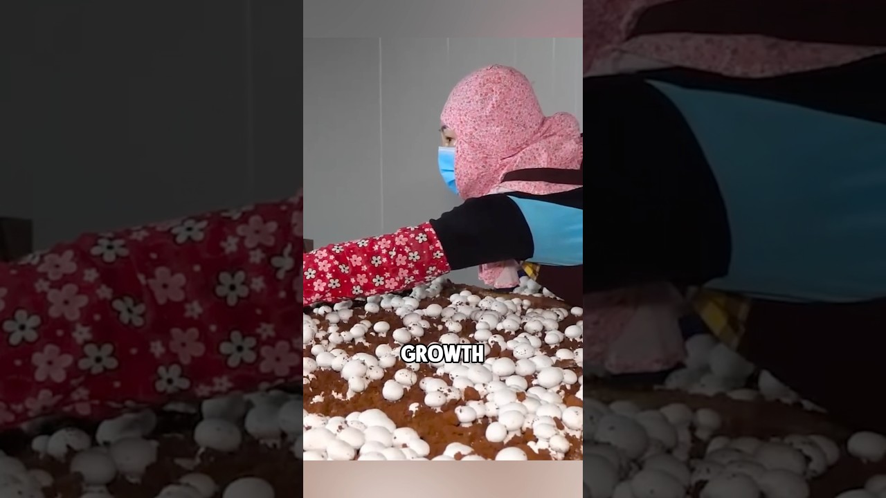 How are button mushrooms grown on farms? #shorts