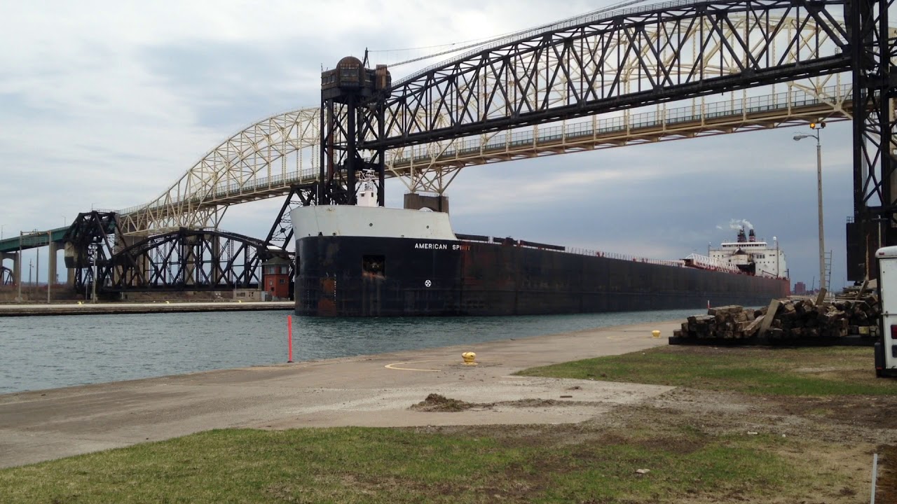 Thousand footer American Spirit passing under the International Bridge