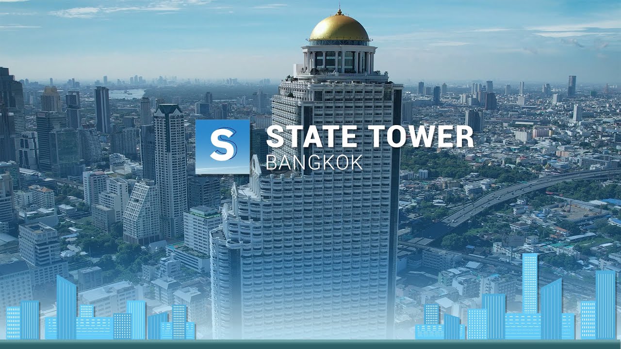 Bangkok: State Tower, Aerial 4K Drone View/กรุงเทพฯ/ทางอากาศ/โดรน/มุมมองตานก