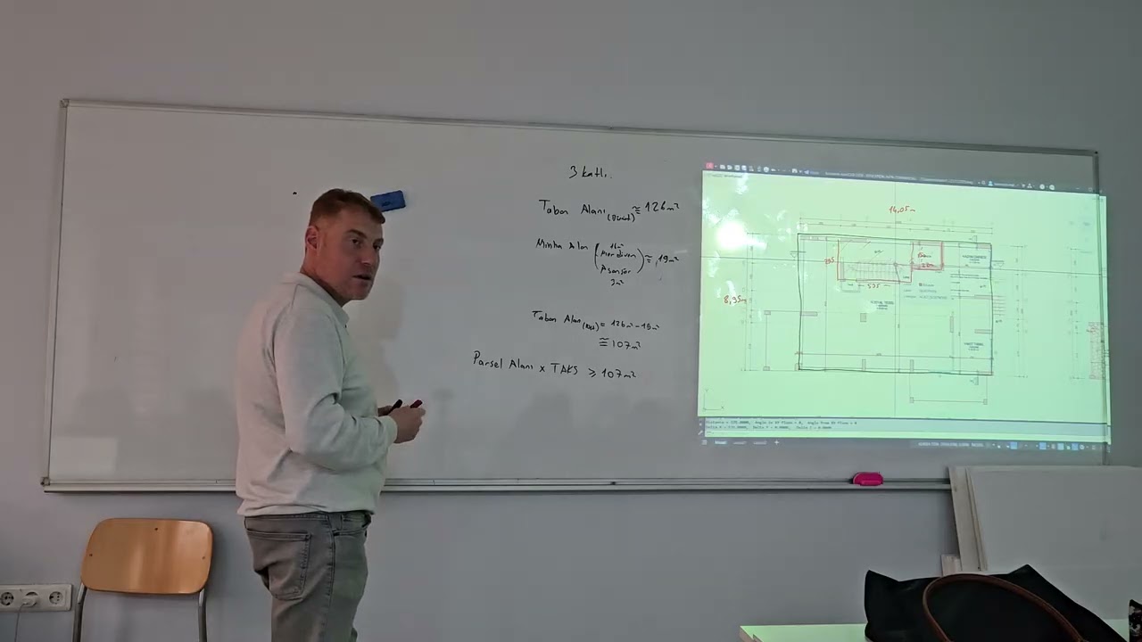 Mimari Planda,Taban Alanı ve Katlar alanı hesabı ve İmar Durumu ile karşılaştırma