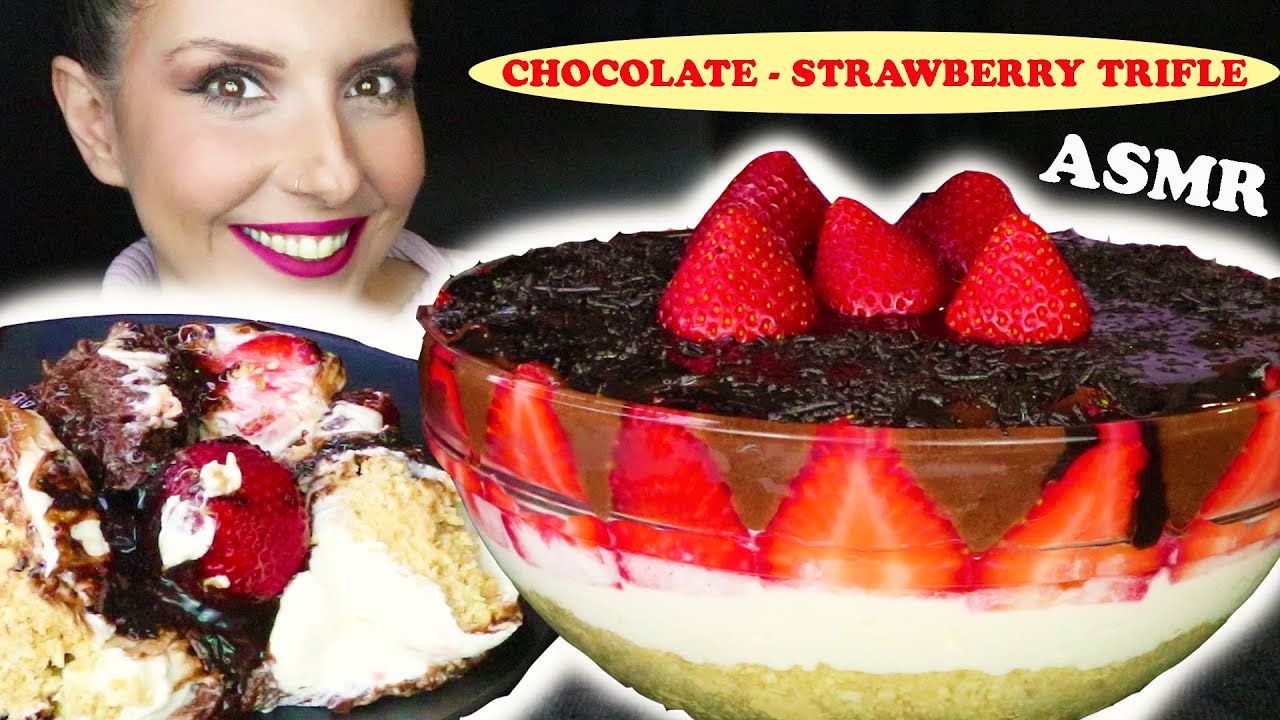 CHOCOLATE & STRAWBERRY TRIFLE 🍨 | ASMR Mukbang - 먹방 | Real Eating Sounds - 리얼 사운드