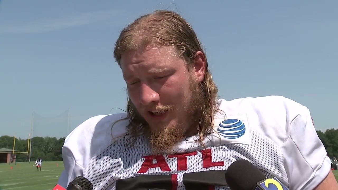 Atlanta Falcons OL Kaleb McGary Speaks at Training Camp