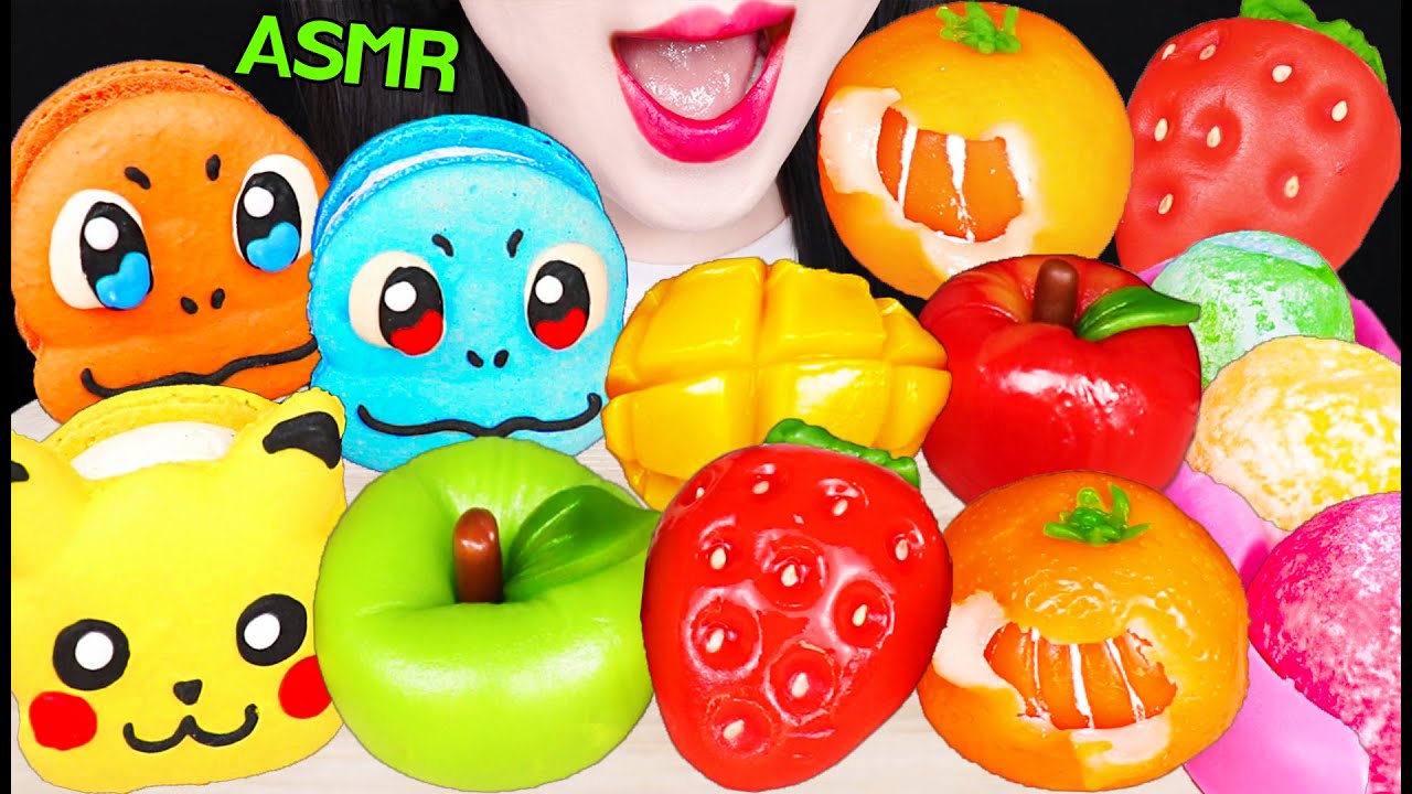 ASMR SWEET BEAN CAKE, POKEMON, WAGASHI 포켓몬, 과일 화과자 먹방 EATING SOUNDS