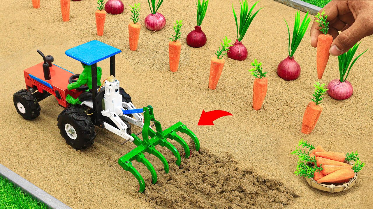 Diy mini tractor making modern agriculture plough machine for carrot an onion farming @sanocreator