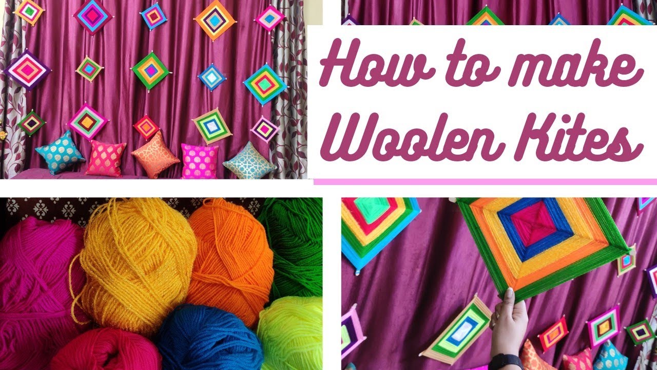 DIY Colourful Woolen Thread Kites|How to make a Woolen Kites| #WoolenKites #Background_decoration