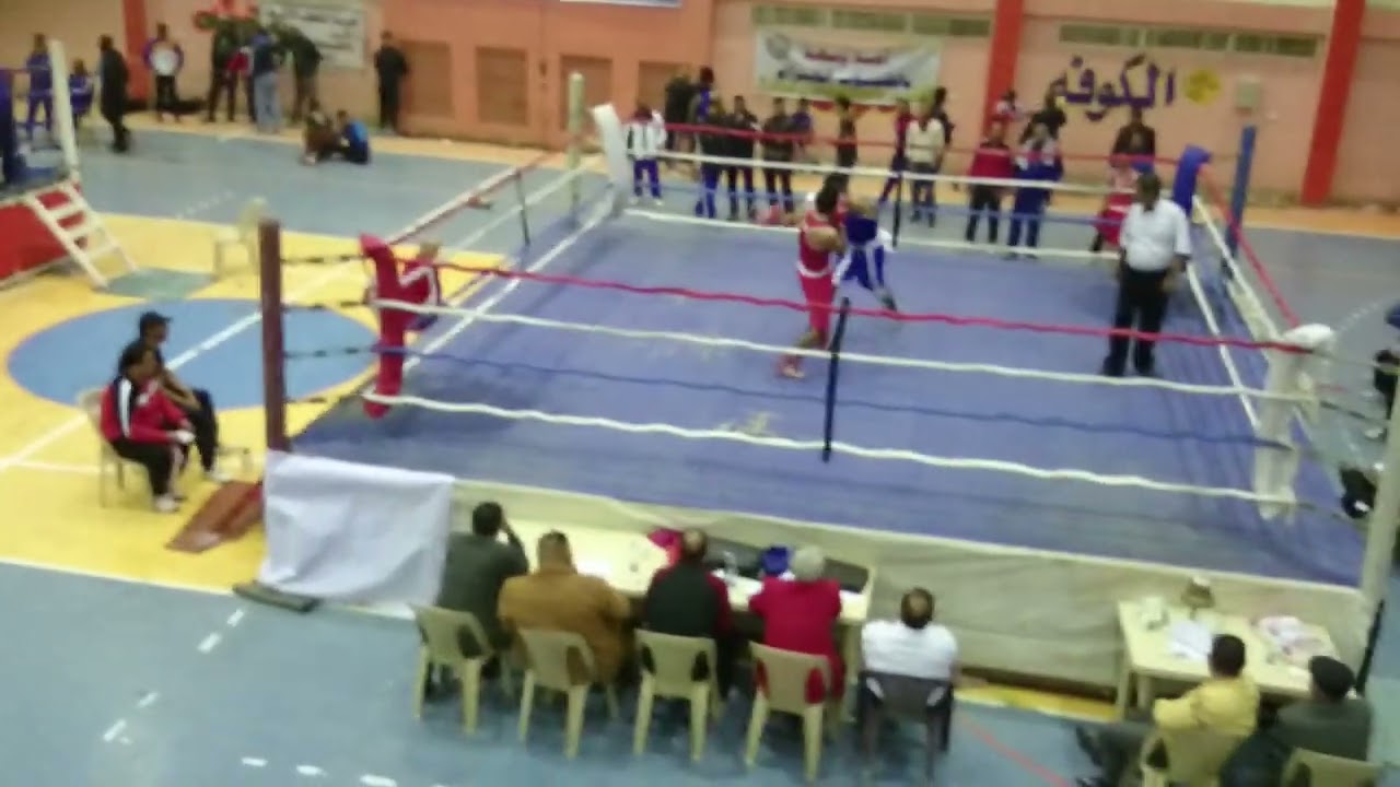 الملاكم قاسم كريم الفوز بالضربه القاضيه مع ملاكم نادي الميناء
