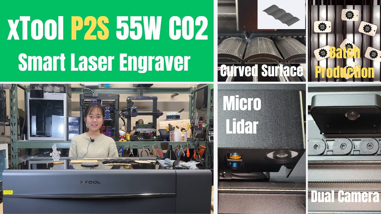 xTool P2S 55W CO2 Laser Review: Dual Cameras, Micro Lidar Autofocus & Curved Surface Engraving