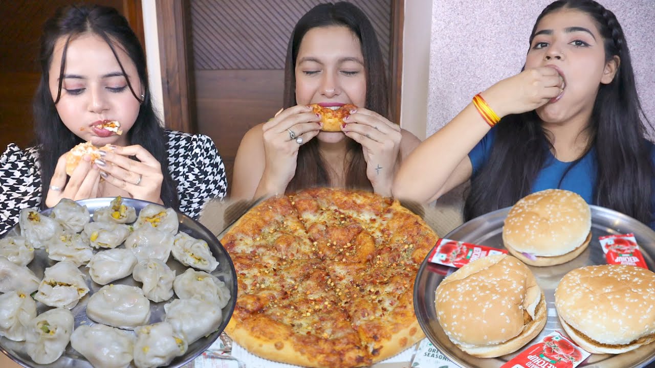 Big Bite Dumpling ( Momos ), Pizza, Burger Challenge | One Bite Eating Challenge | Food Challenge