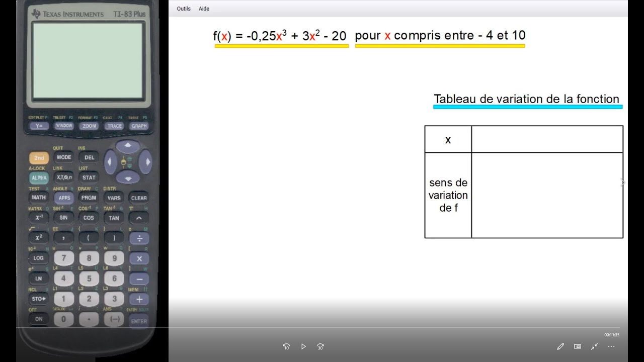 FONCTIONS: TI83-83+ - Représentation graphique et tableau de variation d'une fonction - Bac Pro
