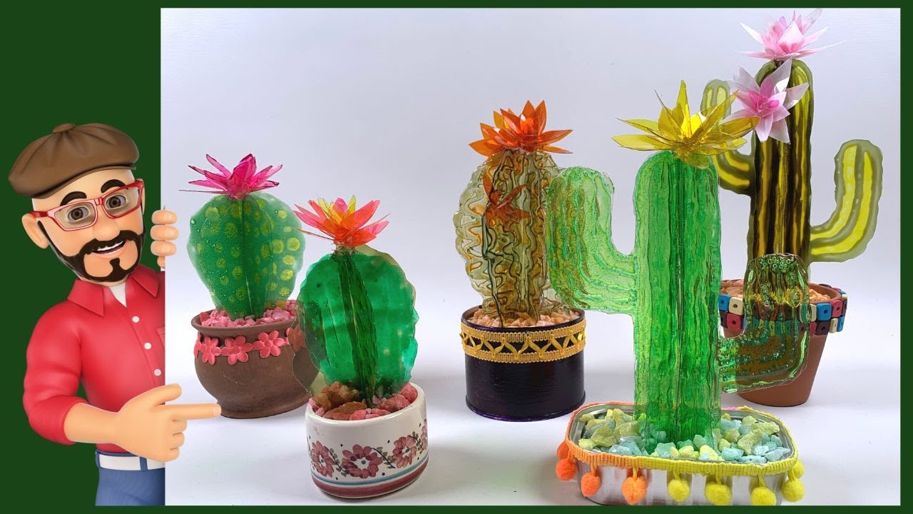 🌵Hermosos CACTUS de Plástico ♻️ y LACAS VITRALES!!! 🎁 Prepáralos para REGALAR en estas FIESTAS