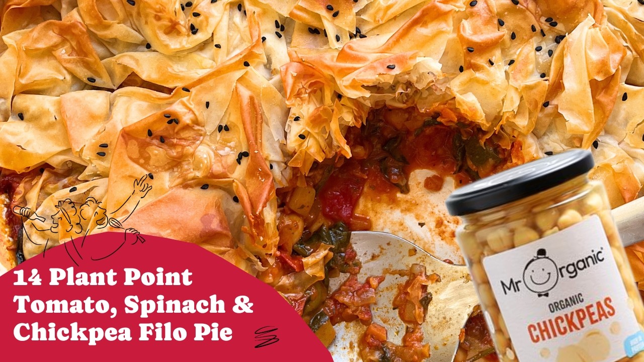 Try this delicious, 14 Plant Point one-pot Tomato, Spinach & Chickpea Filo Pie. 💚