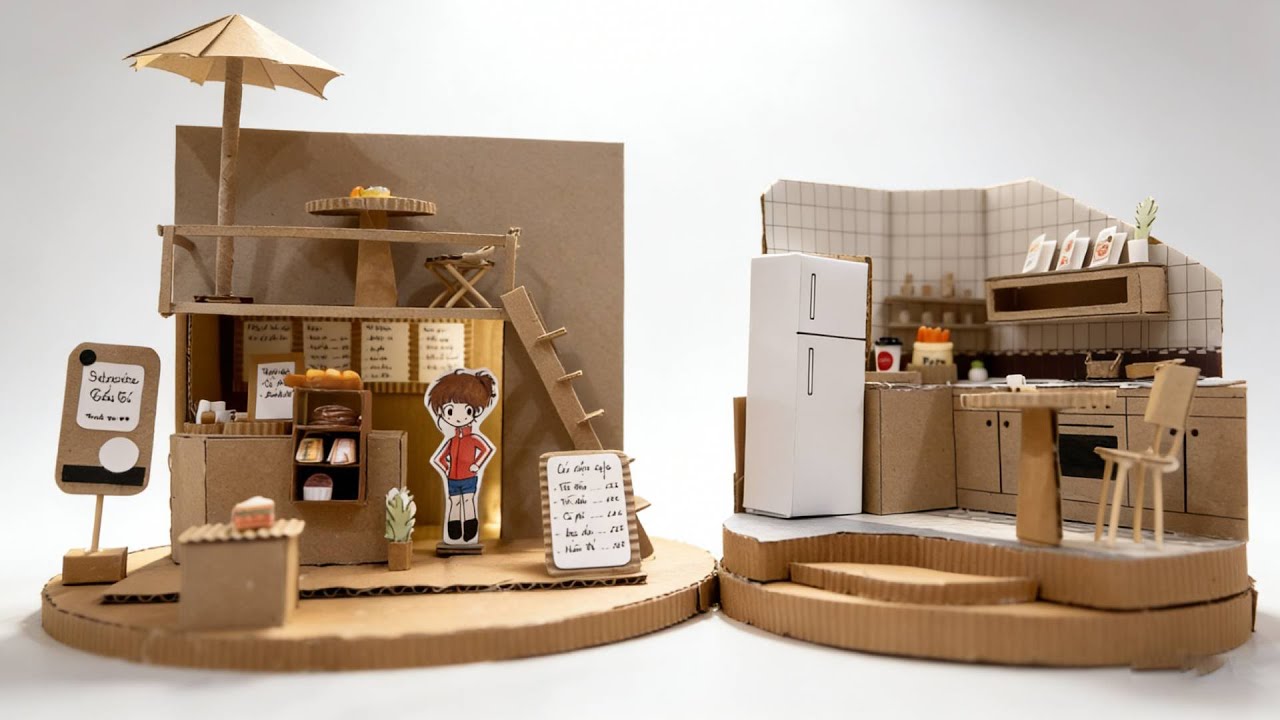 DIY Mini Coffee Shop & Kitchen (US Cozy Style!) | Recycled Cardboard Build