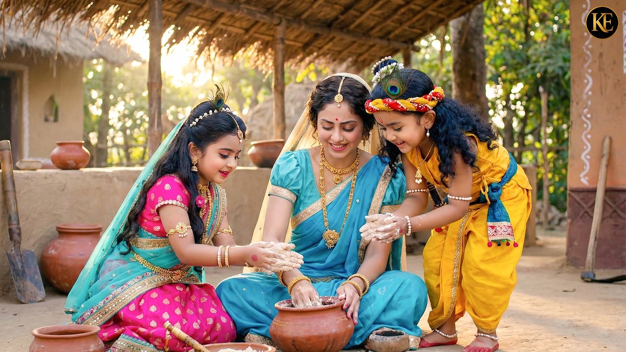 मैया संग माखन खाते बाल कान्हा और राधा || यशोमती मईया के नंदलाला || Shree Krishan leela ||