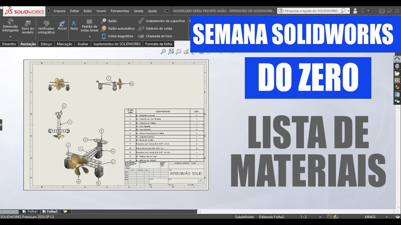 LISTA DE MATERIAIS NO SOLIDWORKS - ENCERRAMENTO DO INTENSIVÃO