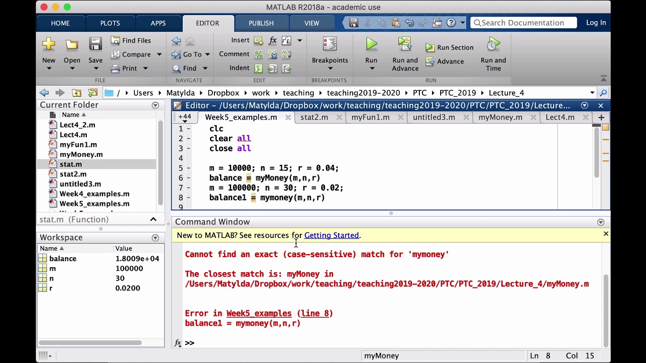 Intro to MATLAB - Week 5 - Calling (using) user-define functions