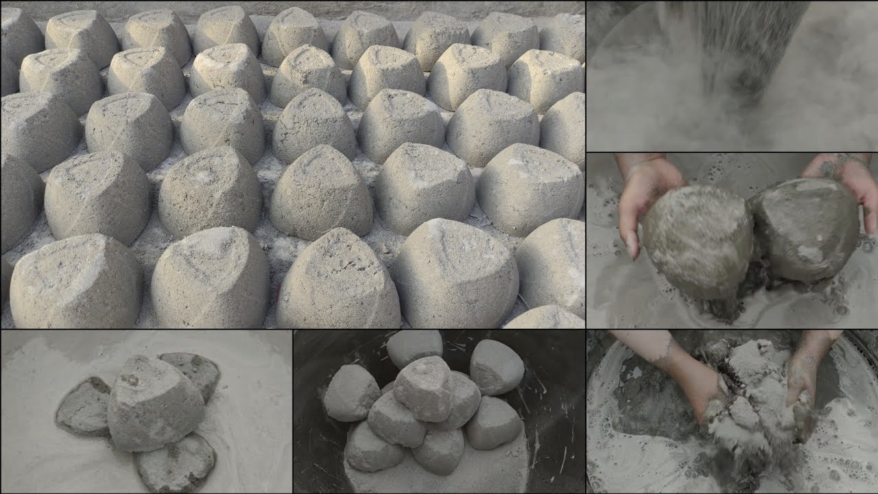ASMR: soft dusty cement+sand shapes whole crush+smashing dry+water+dipping+pouring/subscribe plz