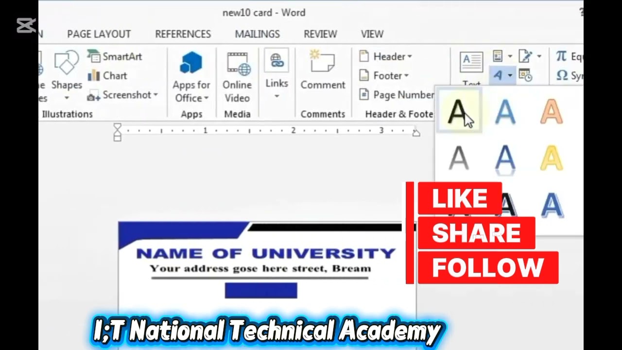 University ID Card Design in MS Word | Professional Student Card#mswordtutorial #cardmaker 