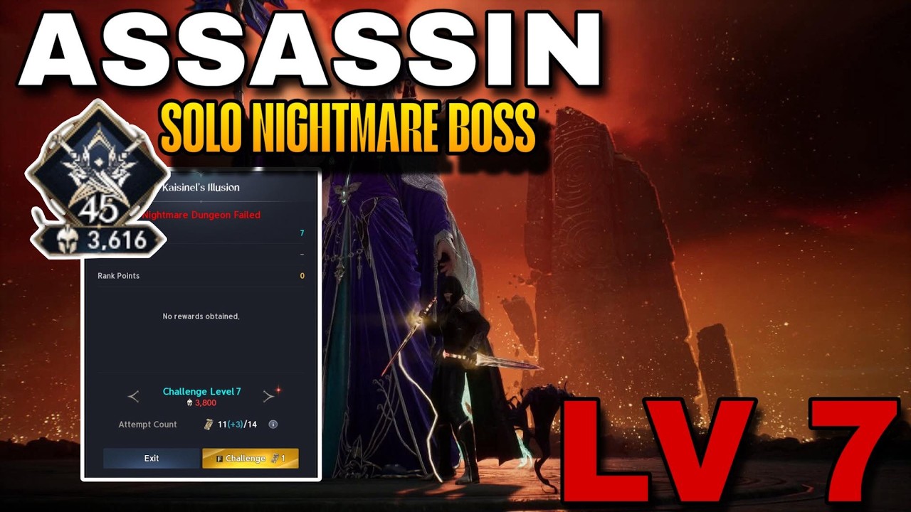[AION 2 ] Assassin SI 3600 Solo Nightmare Boss  Kaisinel Illusion LV 7 Request SI 3800