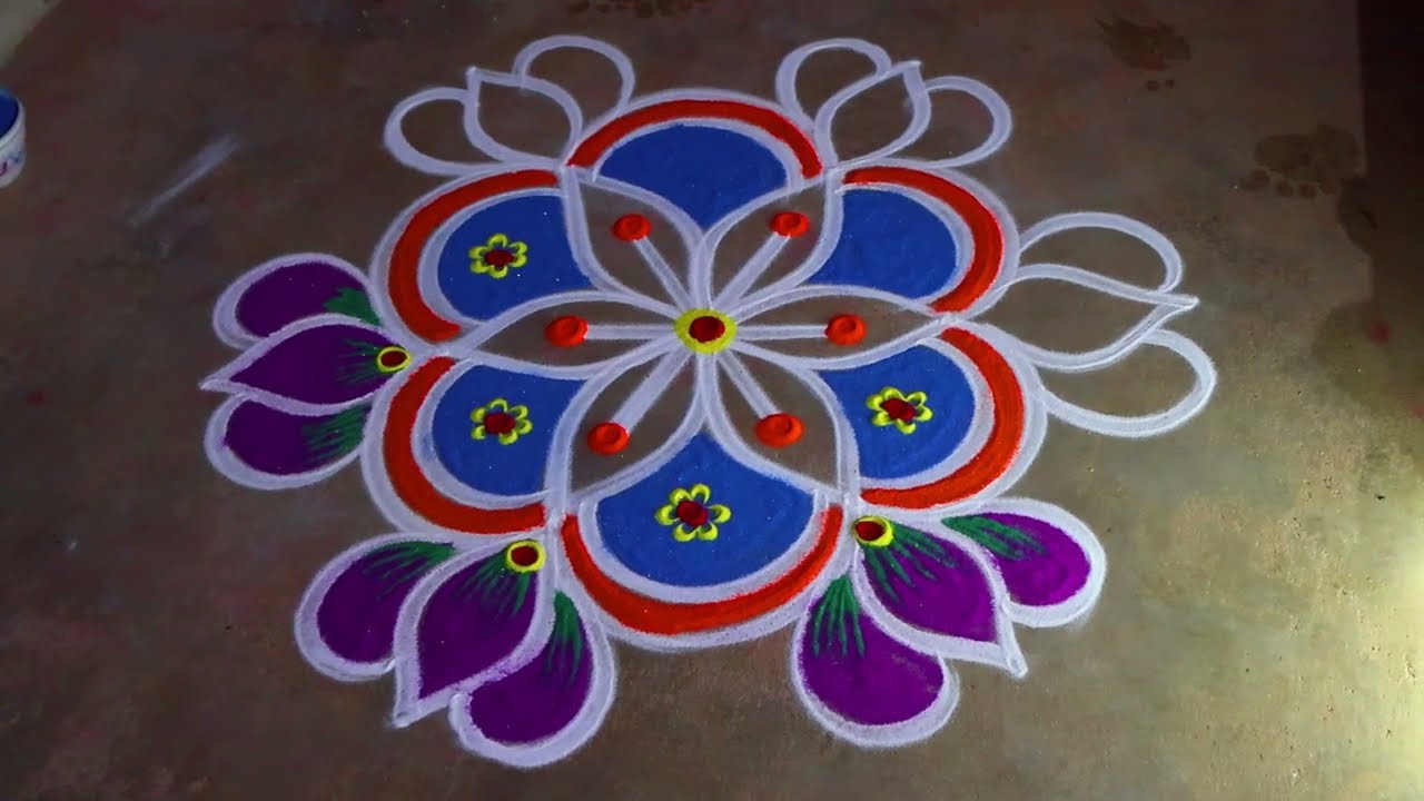 Diwali simple flowers kolam🌹3*2 deepavali special kolam🌹 Diwali muggulu designs