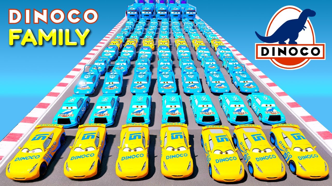What if collect all DINOCO Cars altogether? Funny Race DINOCO Family Cars, Mack Truck Race ramp