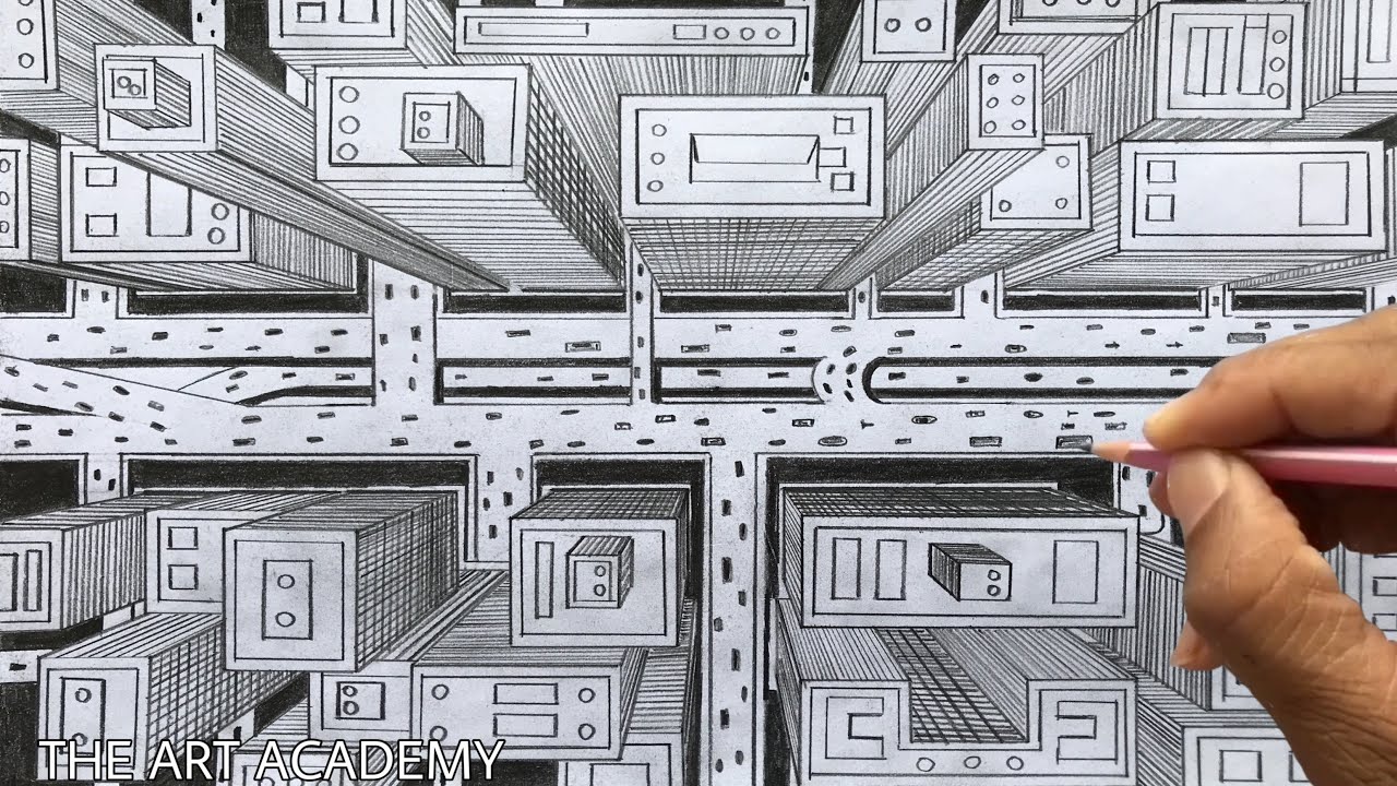 How to Draw a City using 1-Point Perspective : A Bird&rsquo;s Eye View of City