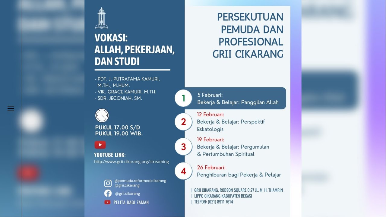 VOKASI: ALLAH, PEKERJAAN, & STUDI_Bekerja & Belajar: Panggilan Allah_PAPP_Pdt. Dr. Putratama K, M.Th