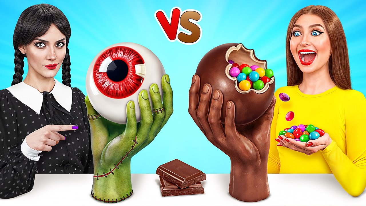 Real Food vs Chocolate Food Challenge with Wednesday Addams | Crazy Challenge by Choco DO
