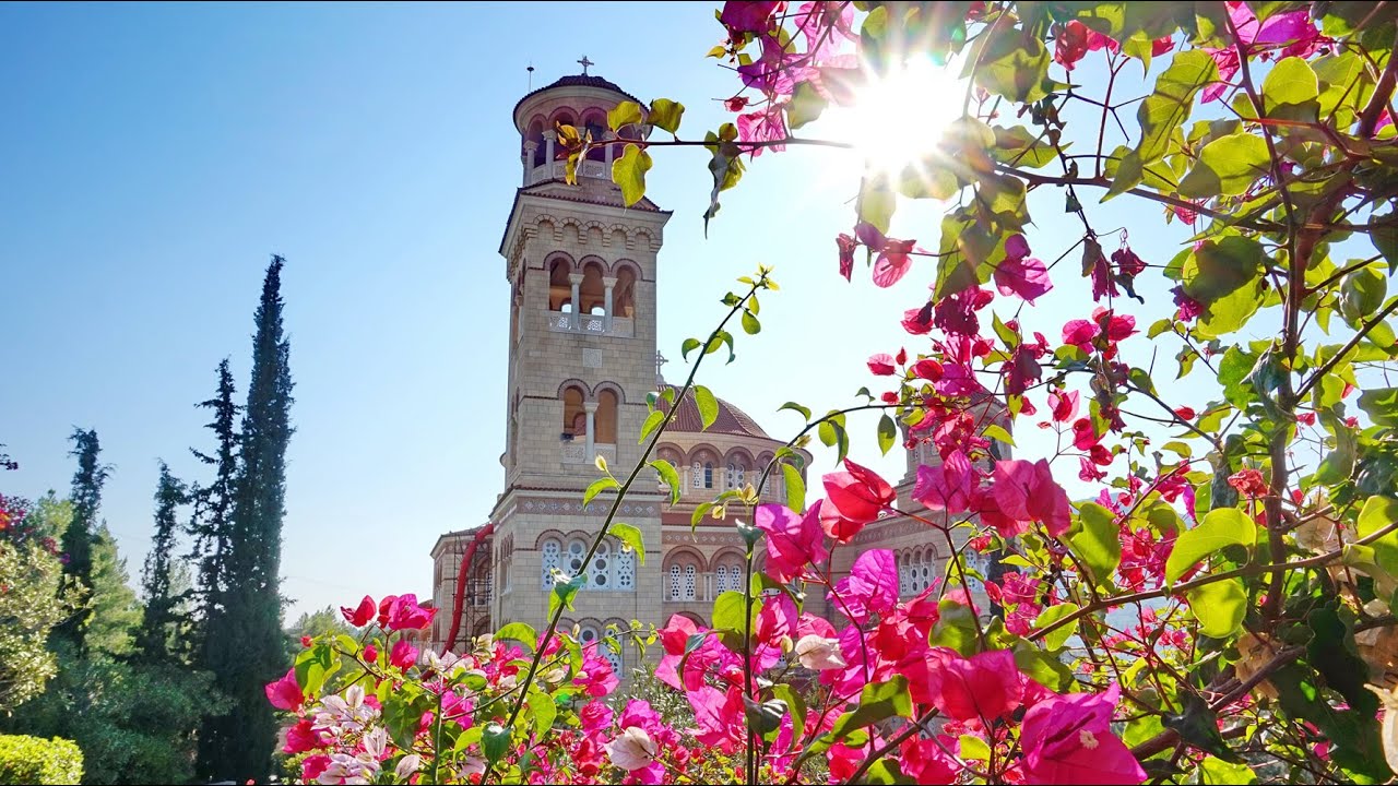 Tour around the monastery and church of Agios Nektarios on Aegina island in Greece