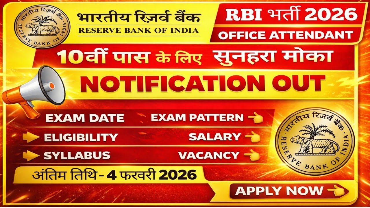 RBI Office Attendant Recruitment 2026 | 10th Pass Bank Job | RBI Office Attendant New Vacancy 2026