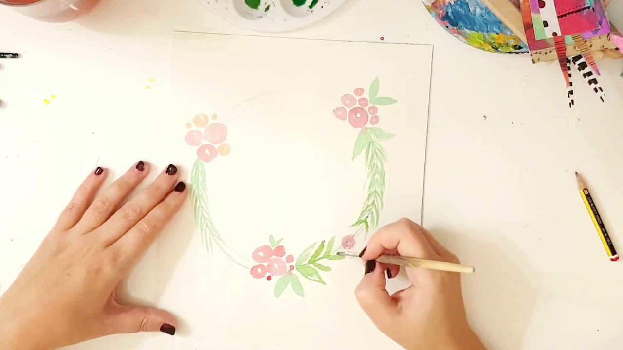 🍃🌹Cómo dibujar una corona de flores con acuarela. Especial Navidad. Retos para doodlear