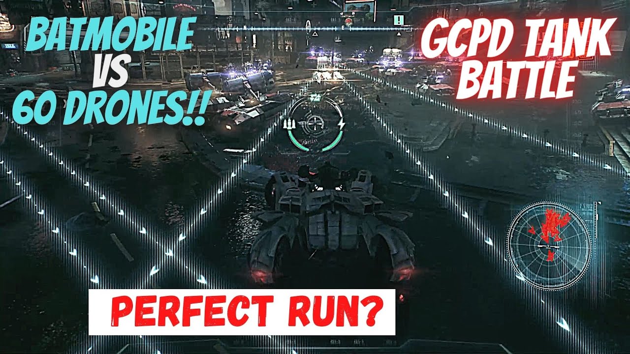 Batmobile VS 60 Drones - GCPD Tank Battle (No Damage, NewGame+) Batman Arkham Knight