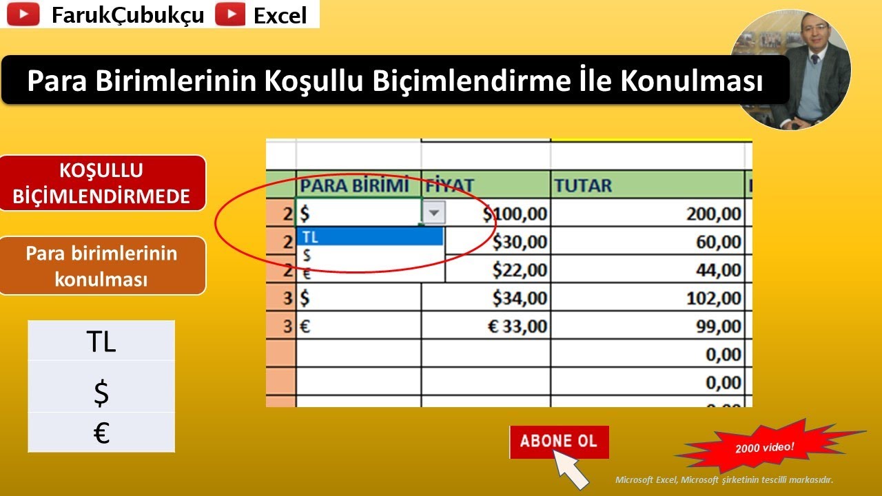 Excel Para Birimlerinin Koşullu Biçimlendirme İle Konulması