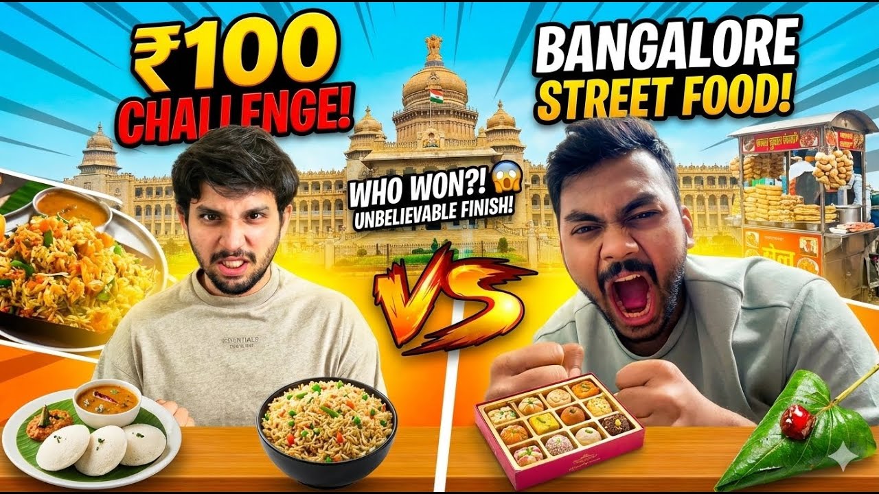 ₹100 Street Food Thaali Challenge in Bangalore 😱 | Who Wins?