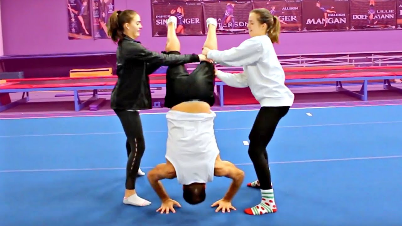 TEACHING OUR DAD GYMNASTICS!