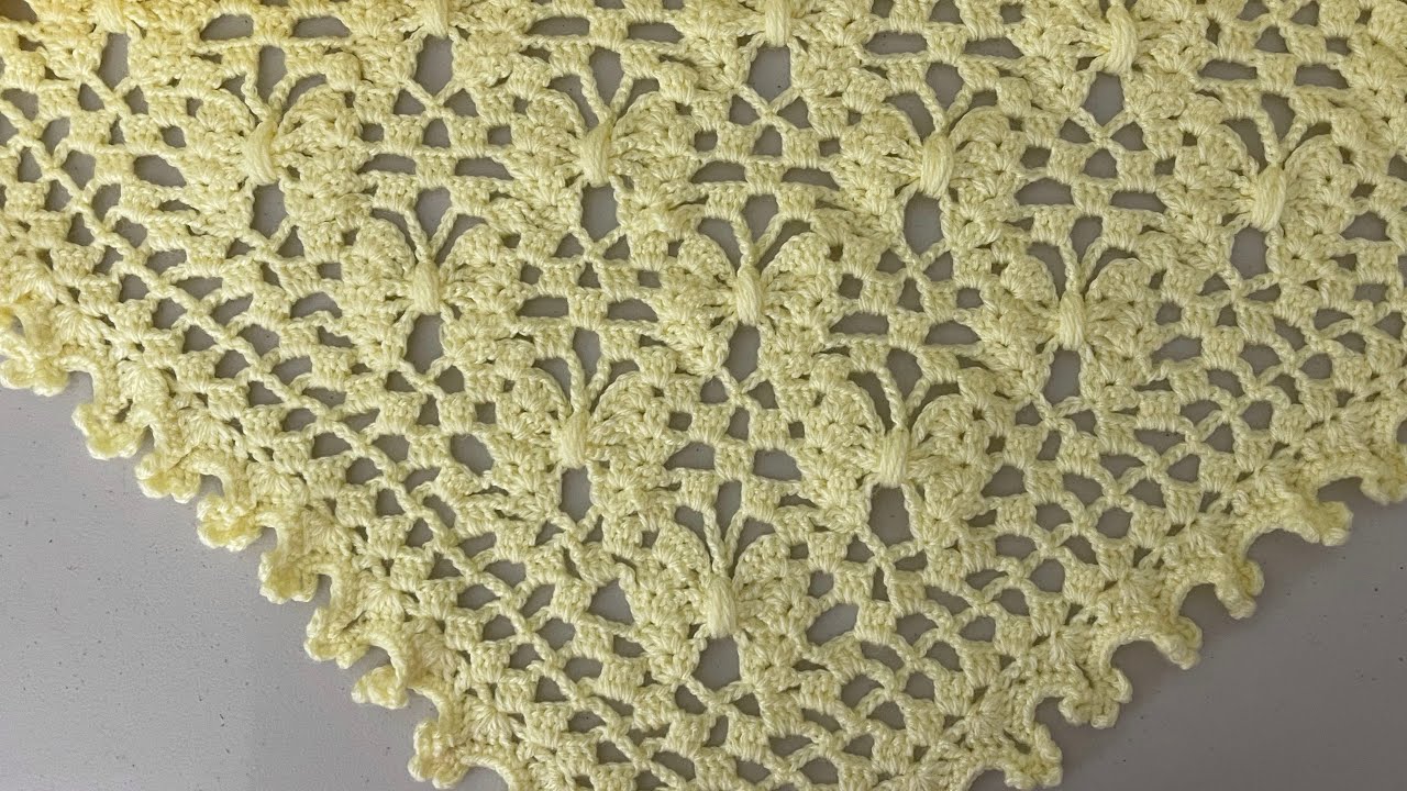 လိပ္ျပာပံုသံုးေထာင့္ပုဝါ ( Crochet butterfly pattern triangle shawl )ထိုးနည္း