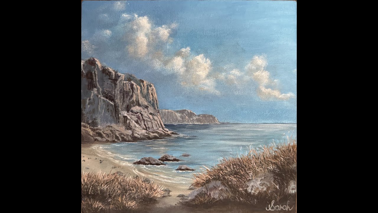 Oil Painting for Beginners | Sky, Clouds, Rocks, Sea & Grass | Easy Step by Step