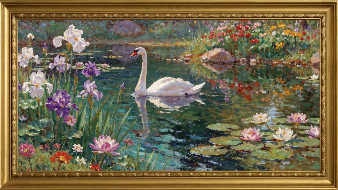 Swan Garden | 3-Hour Monet-Inspired Impressionist Oil Painting | Frame TV 4K Art with No Sound