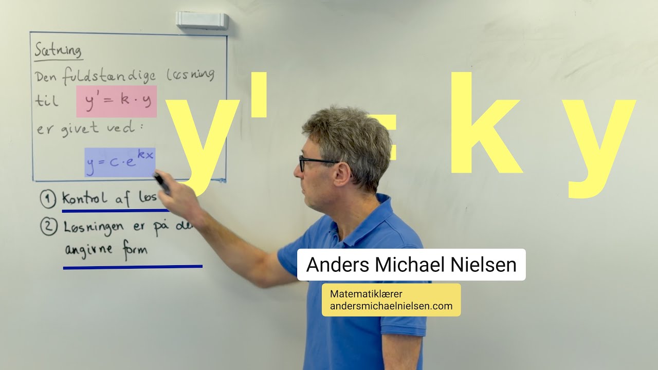 Bevis for at løsningen til differentialligningen y' = k · y er givet ved f(x) = c · eᵏˣ