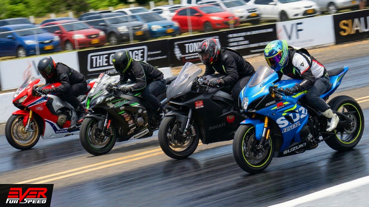 CBR1000RR 🆚 Panigale V4 🆚 GSX-R1000 🆚 Ninja ZX10R 🔥 DRAG RACES 🔥 9 seg. Piques Barranquilla 2022