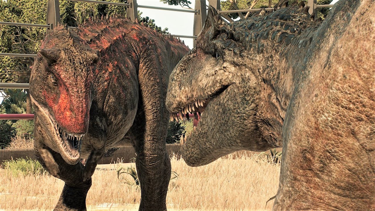 DOMINION ALLOSAURUS VS DOMINION CARNOTAURUS!! - Jurassic World Evolution 2