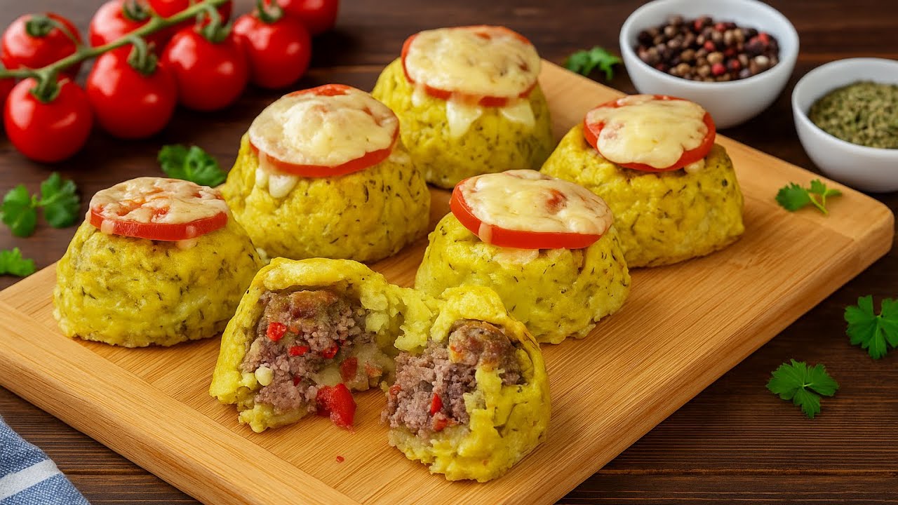 Herbstrezepte. Kartoffelnester mit Hackfleisch und Käse einfaches Ofengericht für die ganze Familie