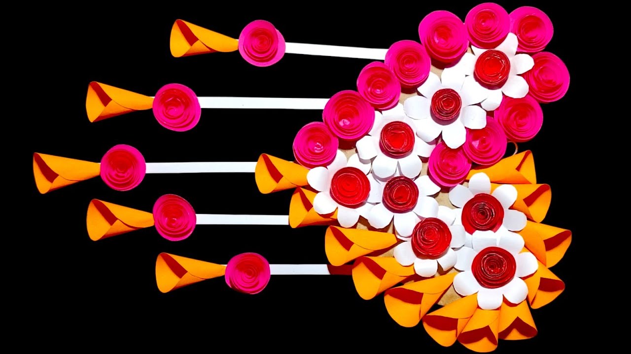 Quick And Easy Paper Flower Wall Hanging Idea / Paper Craft Home Decorations / Flower Wall Hanging