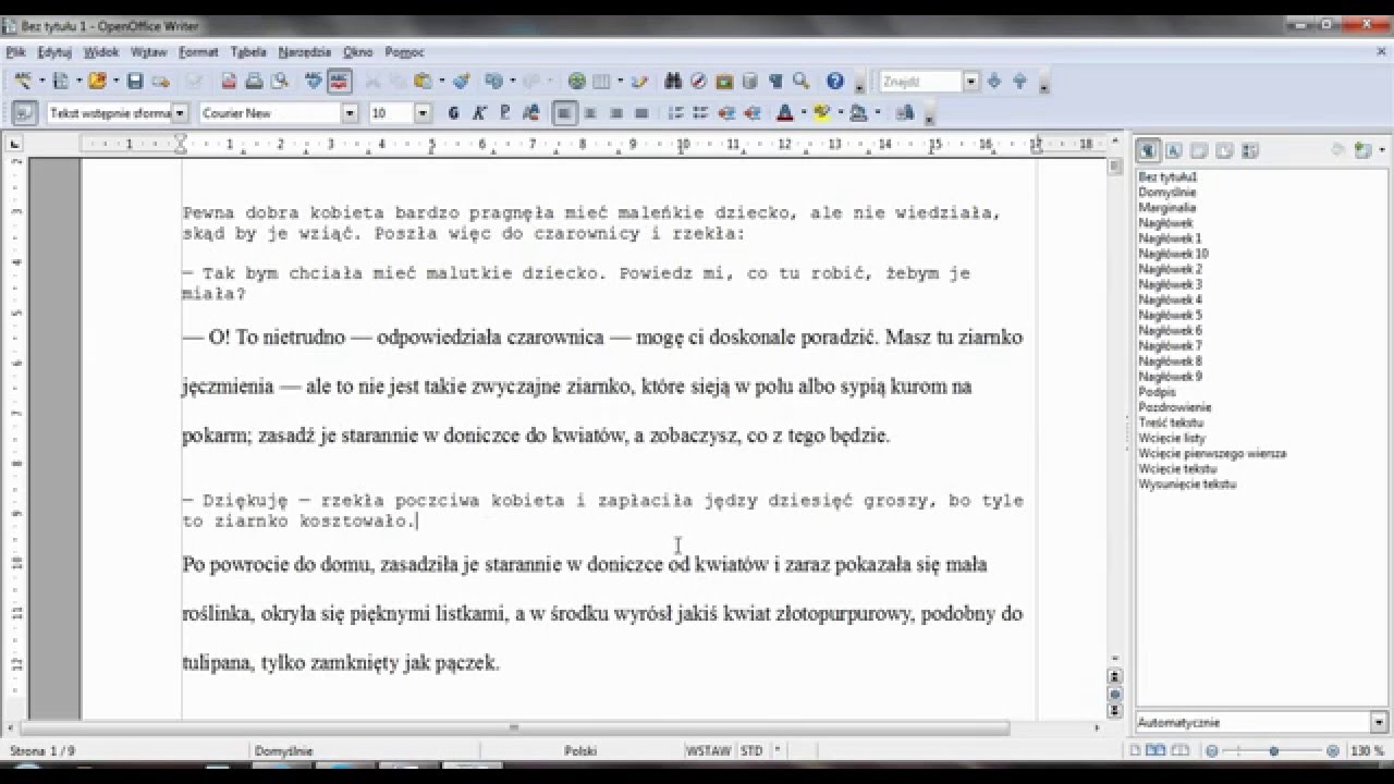Odstępy między wierszami interlinia w OpenOffice Writer